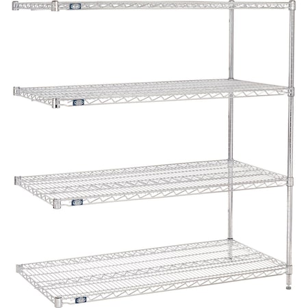 Nexel 4 Shelf, Chrome Wire Shelving Unit, Add On, 72inW x 24inD x 74inH 188435